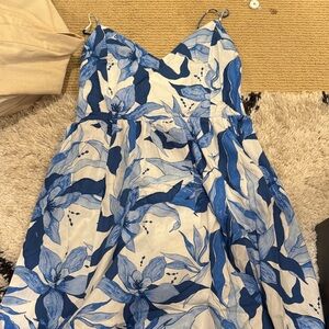 H&M Blue and White Leaf Print Dress